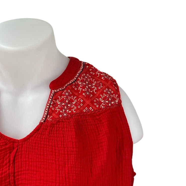 Knox Rose Women's Red Sleeveless Floral Cotton Gauze Crop Blouse Tank Top Sz XXL