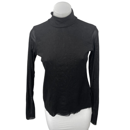 Zara Women's Black Mesh Semi Sheer Long Sleeve Turtleneck Blouse Top Size L