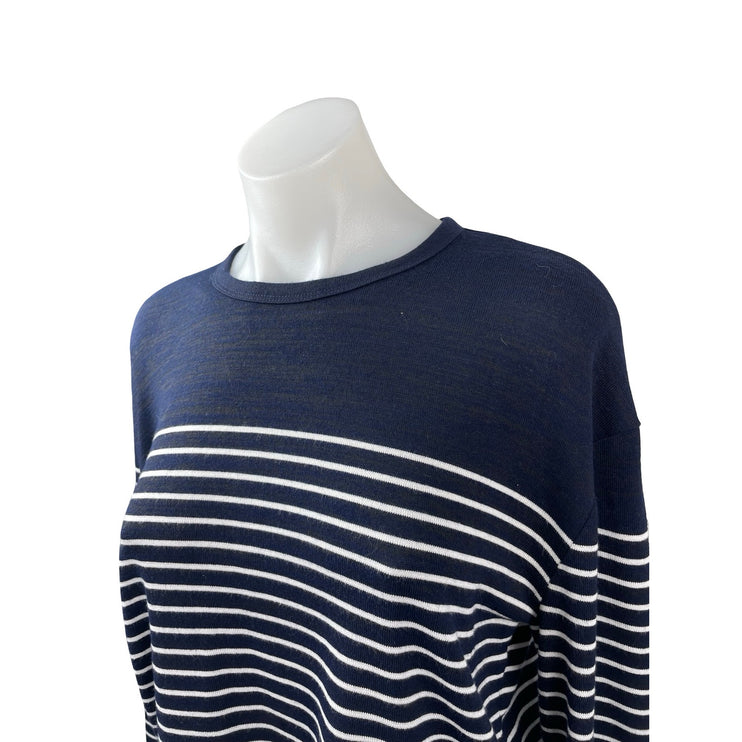 Rag & Bone Women's Navy Blue Striped Long Sleeve Boxy Knit Sweater Top Size S
