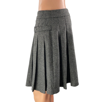 MNG Mango Women's Black Gray Buckle High Waist Pleated A Line Mini Skirt Size M