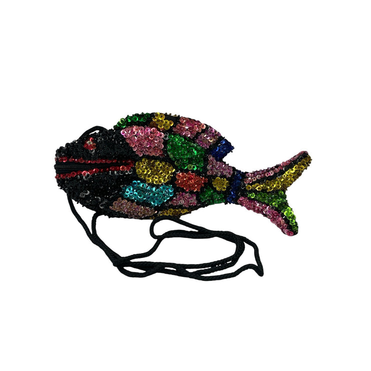 Flying Elephants Sequin Beaded Sparkly Fish Crossbody Purse Mini Bag Size OS