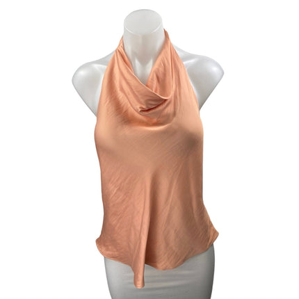 Zara Coral Silk Satin Halter Sleeveless Cowl Neck Open Back Blouse Top Size L