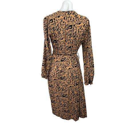 Y.A.S Women's Brown Leopard Print V Neck Long Sleeve Midi A-Line Wrap Dress Sz L