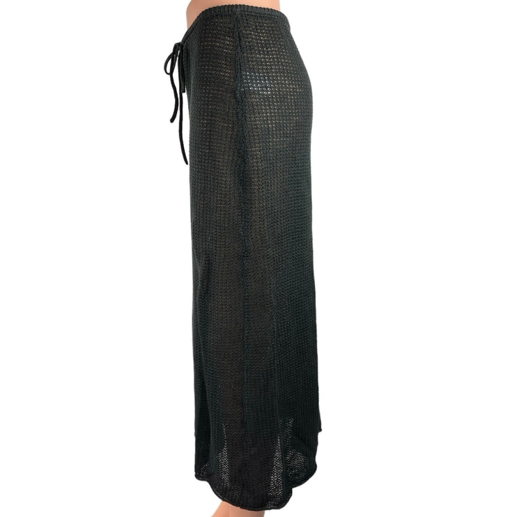 Onia Black 100% Linen Knit Drawstring Low Rise Semi Sheer Pull On Midi Skirt S