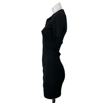 Aritzia Sunday Best Black Short Sleeve Rib Knit Button Up Mini Bodycon Dress 2XS