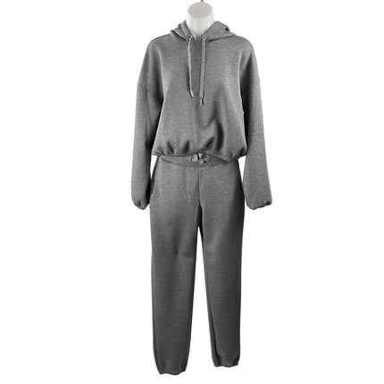 Spanx Women's Dark Gray Long Sleeve Hoodie Lounge Sweat Pants 2 Piece Set Size M
