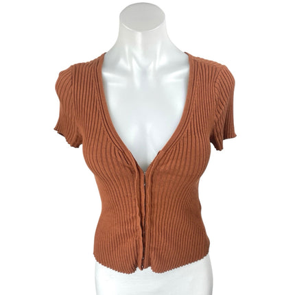 Abercrombie & Fitch Brown Ribbed Knit Short Sleeve Deep V Sweater Top Size S