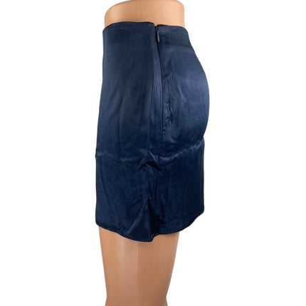 NEW Aritzia Babaton Women's Blue Silky Satin Side Zip Mini Slip Pencil Skirt 0