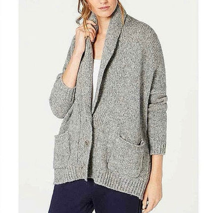 Eileen Fisher $348 Gray Alpaca Oversized Long Sleeve Cardigan Sweater Top Size L/XL