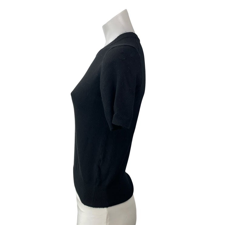 Zara Women's Black Knit Short Sleeve Crew Neck Pullover Sweater Top Size M