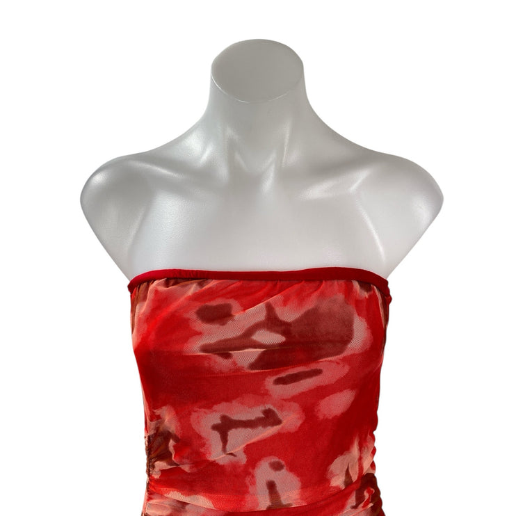 Women's Multicolor Abstract Sleeveless Ruched Midi Tube Bodycon Tank Dress Sz S