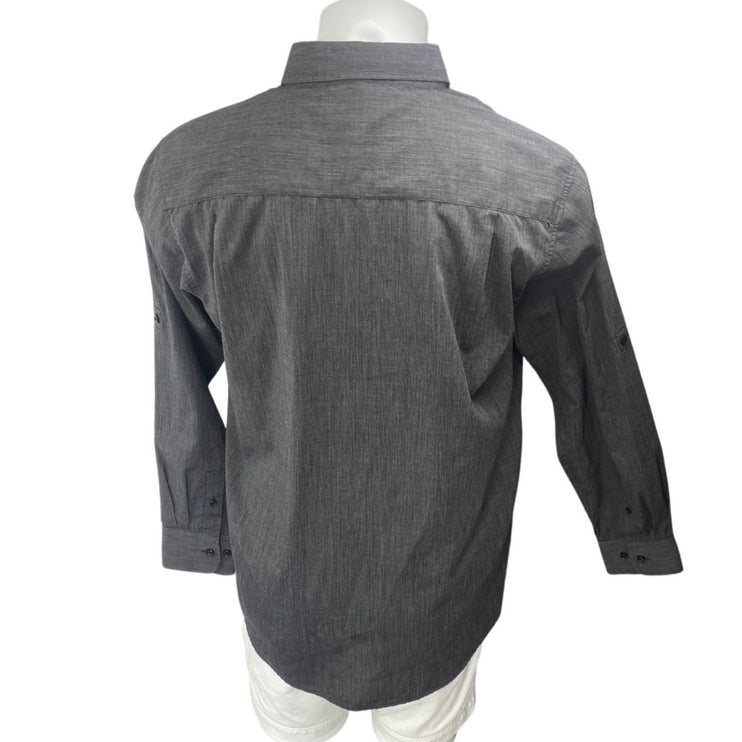 Beverly Hills Polo Club Men's Dark Gray Long Sleeve Button Up Shirt Top Size L