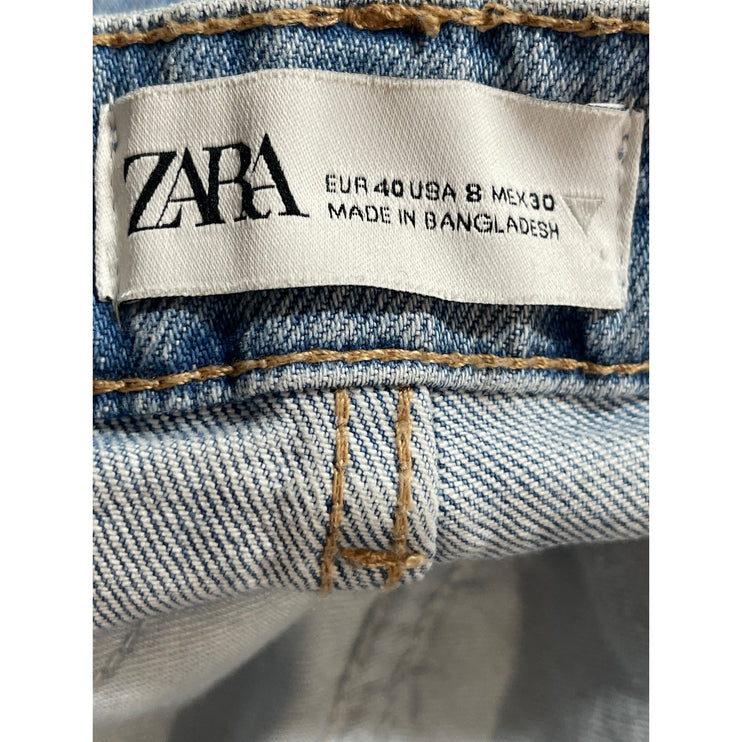 Zara Women's Blue Light Wash Slit High Waisted Straight Denim Jeans Size 8