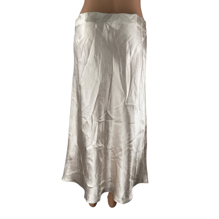 Aritzia Babaton Beige Nude Silk Satin Elastic Waist Flare Midi Slip Skirt Sz 12