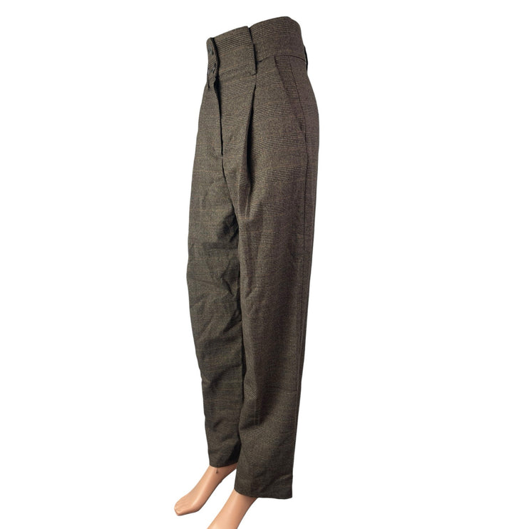 Mango Suit Plaid High Rise Pleated Carrot Barrel Tapered Trousers Dress Pants S