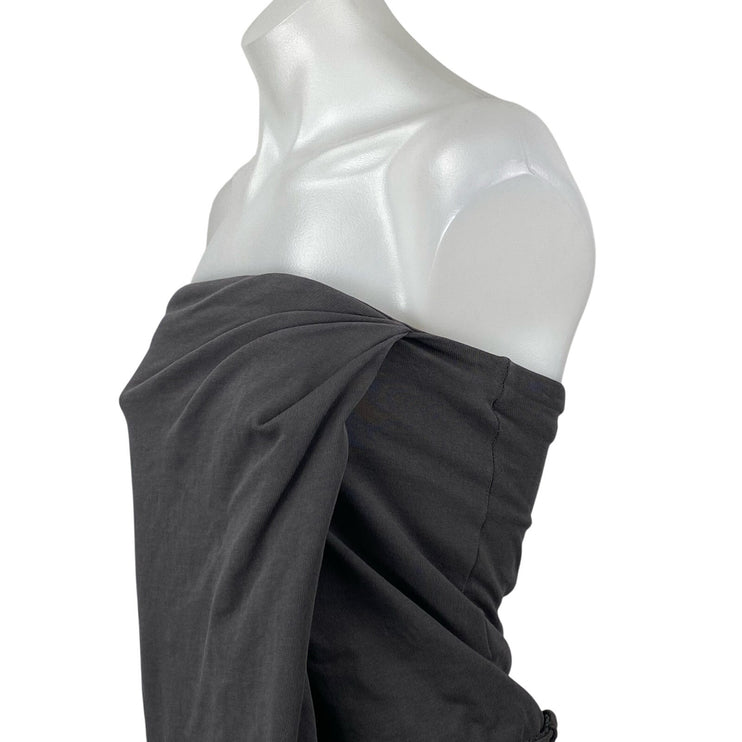 Zara Women's Gray Asymmetric Draped Ruched Sleeveless Tube Bandeau Crop Top Sz S