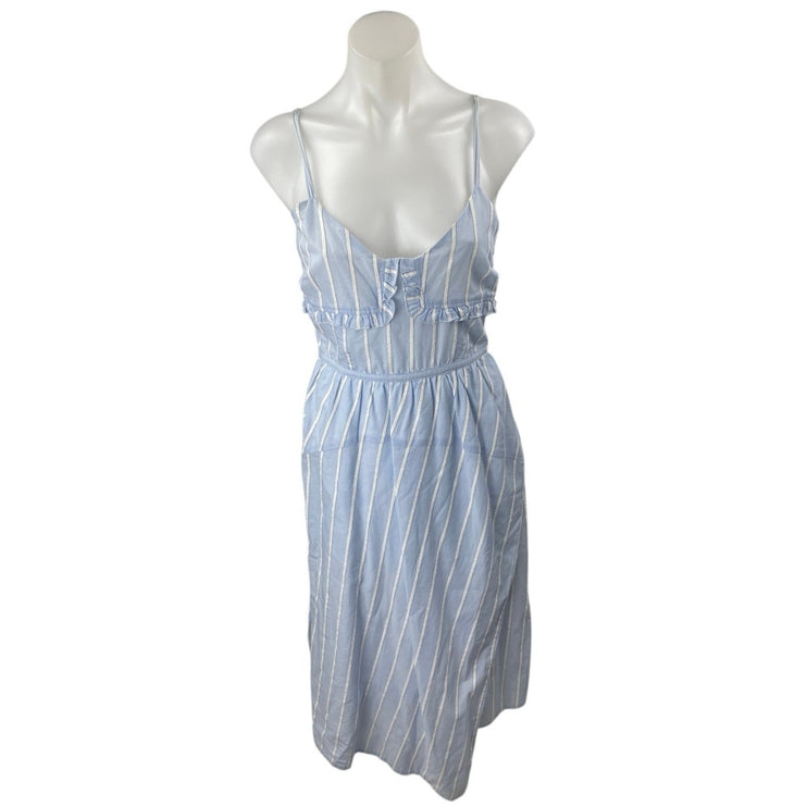 Derek Lam 10 Crosby Blue White Striped Sleeveless Ruffle Midi Sheath Dress 2