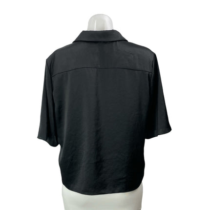 Aritzia Wilfred Black Silk Satin Short Sleeve Button Down Cropped Shirt Size M