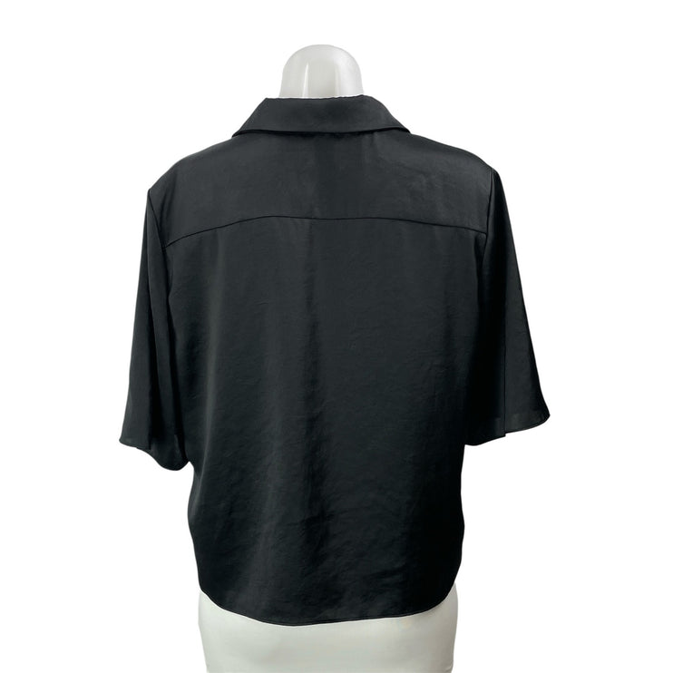Aritzia Wilfred Black Silk Satin Short Sleeve Button Down Cropped Shirt Size M
