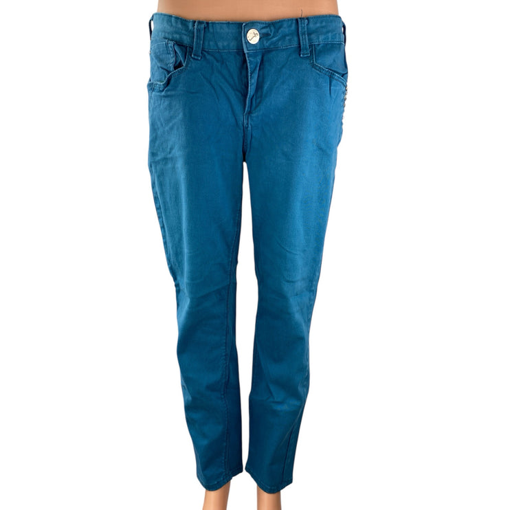 Ink Women's Teal Blue Mid Rise Straight Skinny Ankle Denim Jeans Pants Size 13