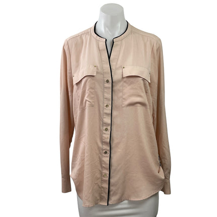 Calvin Klein Women's Pink Mandarin Collar Long Sleeve Button Down Blouse Top M