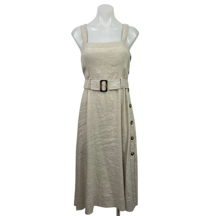 Club Monaco Women's Beige Linen Sleeveless Button Midi Tank Flare A-Line Dress 0