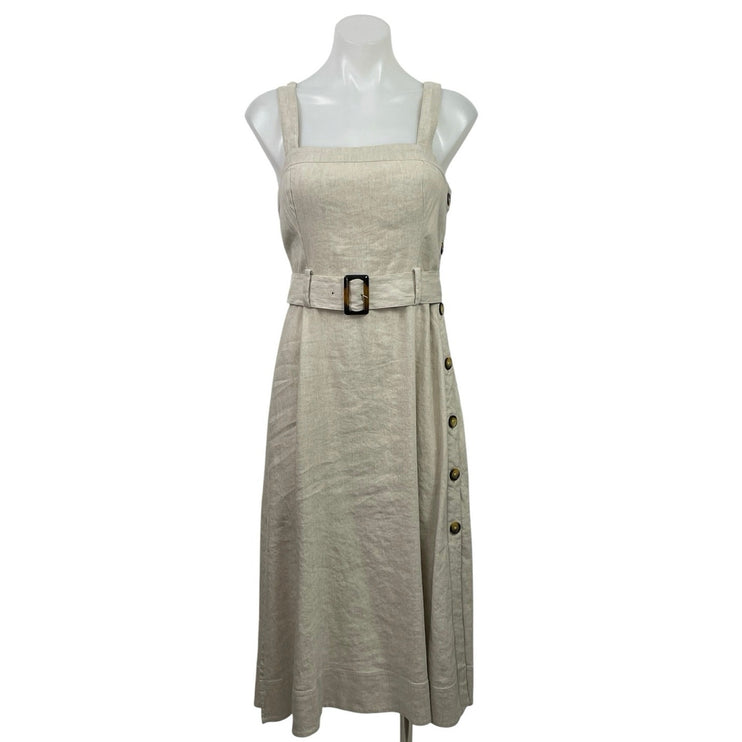 Club Monaco Women's Beige Linen Sleeveless Button Midi Tank Flare A-Line Dress 0
