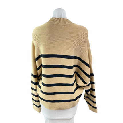 Zesica Women's Beige Tan Striped Mock Neck Knit Long Dolman Sleeve Sweater Top M