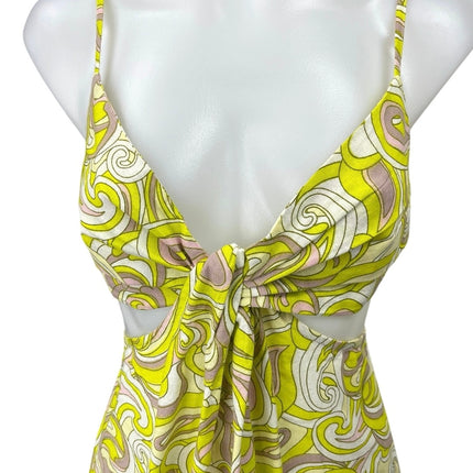 ASOS Design Yellow Linen Sleeveless Abstract Knot Front Cut Out Mini Sun Dress 6