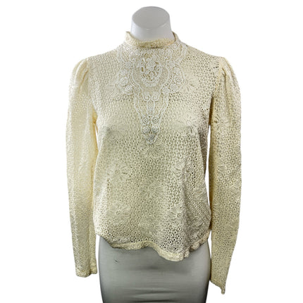 Philosophy Cream Floral Lace Embroidered Mock Neck Long Sleeve Blouse Top Size S