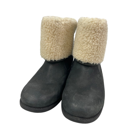 UGG Aldon Womens Black Sherpa Leather Buckle Strap Winter Snow Ankle Boots 8.5