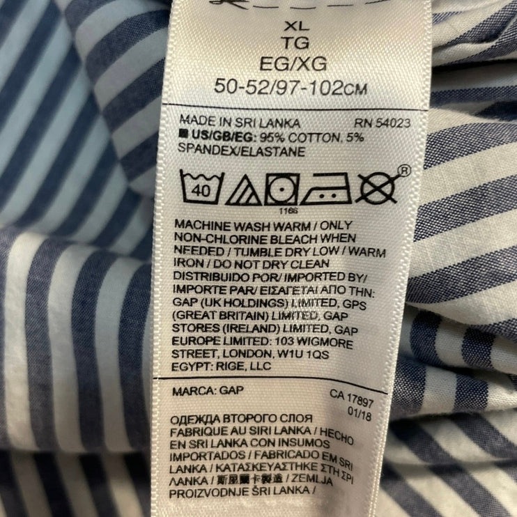 Gap Men's Blue Striped Standard Fit Short Sleeve Button Down Shirt Top Size XL