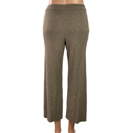 Uniqlo Womens Brown Ribbed Knit Casual Straight Wide Leg Trouser Lounge Pants 27