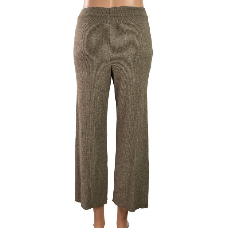 Uniqlo Womens Brown Ribbed Knit Casual Straight Wide Leg Trouser Lounge Pants 27