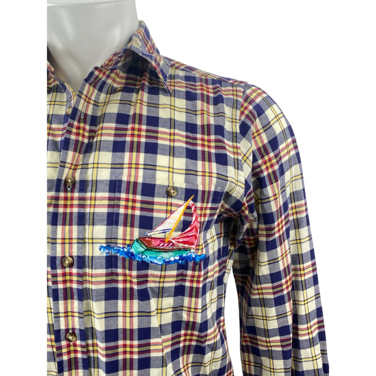 GANT The Rugger Men's Multicolor Plaid Boat Long Sleeve Button Down Shirt Top M