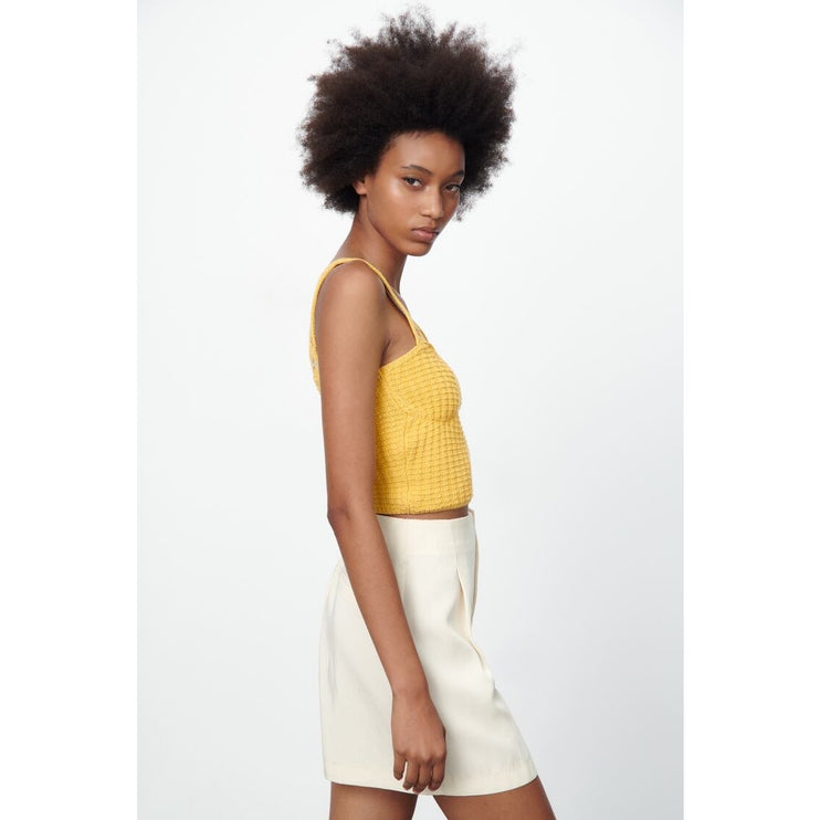 Zara Yellow Floral Embroidered Crochet Knit Wide Strap Sleeveless Crop Top Sz S