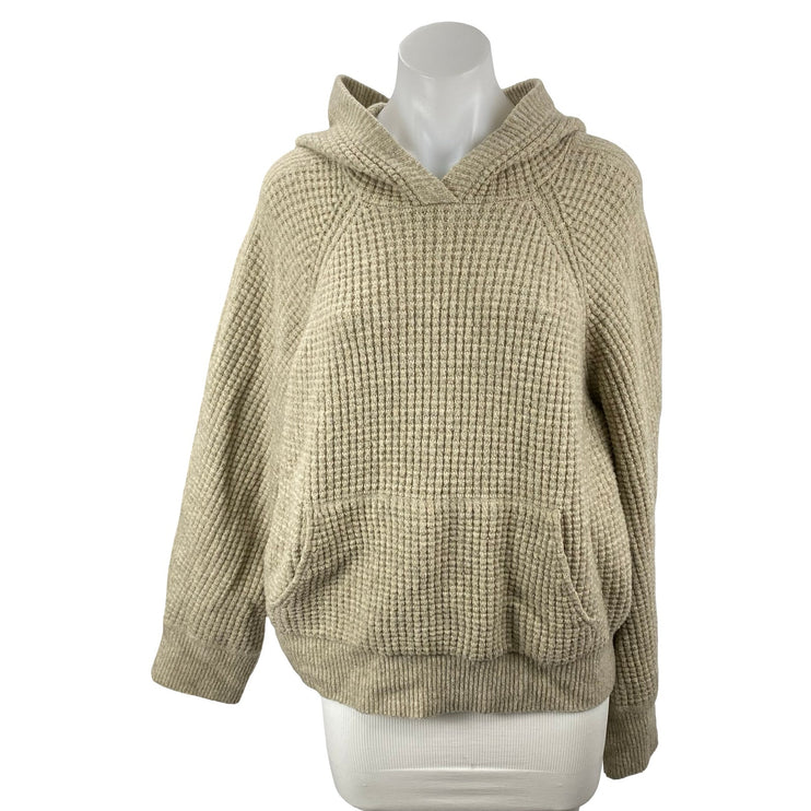 Abercrombie & Fitch Beige Waffle Knit Hoodie Hooded Thermal Sweater Top Size M