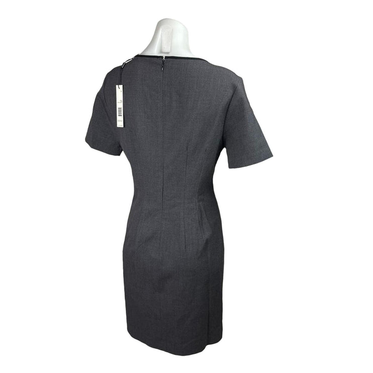 T Tahari NWT Gray Black Short Sleeve Notch Neck Career Mini Sheath Dress Size 8