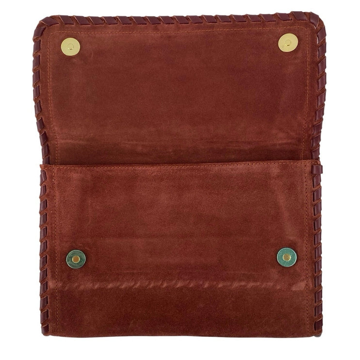 La Maroquinerie Sézane Brown Suede Leather Snap Pouch Purse Clutch Wristlet OS