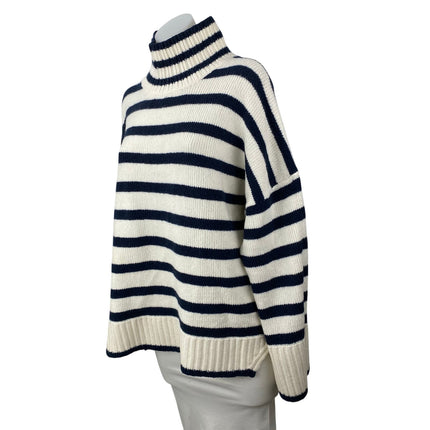 Abercrombie & Fitch Navy Blue White Wool Stripe Turtleneck Long Sleeve Sweater L