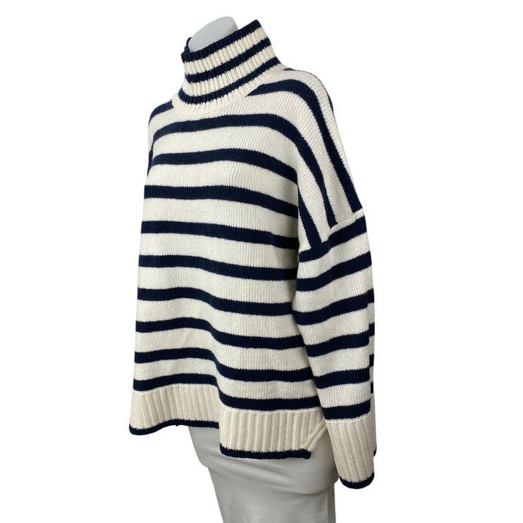 Abercrombie & Fitch Navy Blue White Wool Stripe Turtleneck Long Sleeve Sweater L