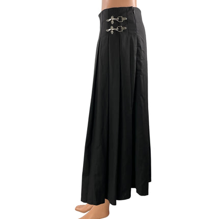 Lioness Fame Women's Onyx Black Pleated Buckle Details A-line Midi Skirts Sz M