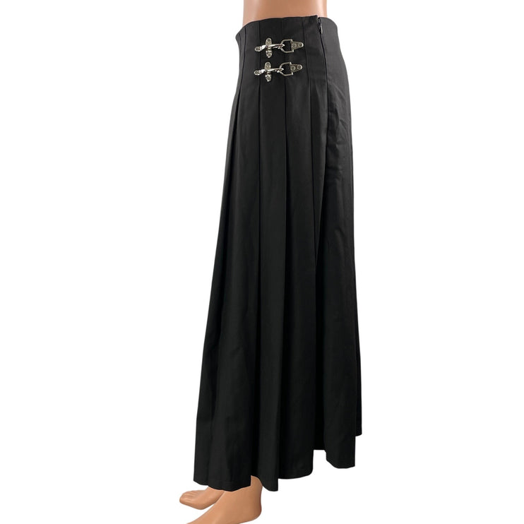 Lioness Fame Women's Onyx Black Pleated Buckle Details A-line Midi Skirts Sz M