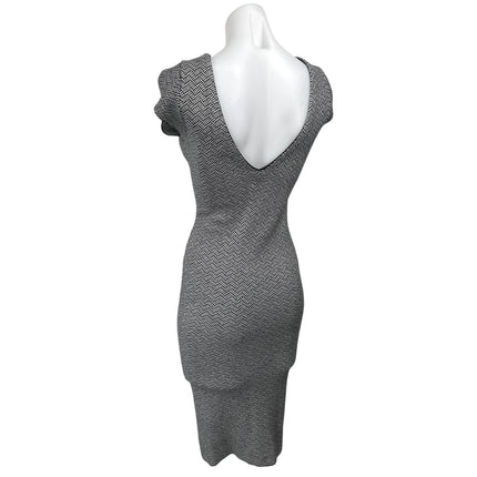 Zara Black White Short Sleeve Geometric Open Back Midi Bodycon Dress Size S
