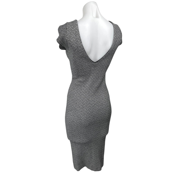Zara Black White Short Sleeve Geometric Open Back Midi Bodycon Dress Size S