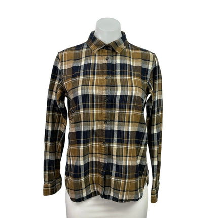 Uniqlo Women's Black Yellow Plaid Flannel Long Sleeve Button Down Shirt Top Sz S