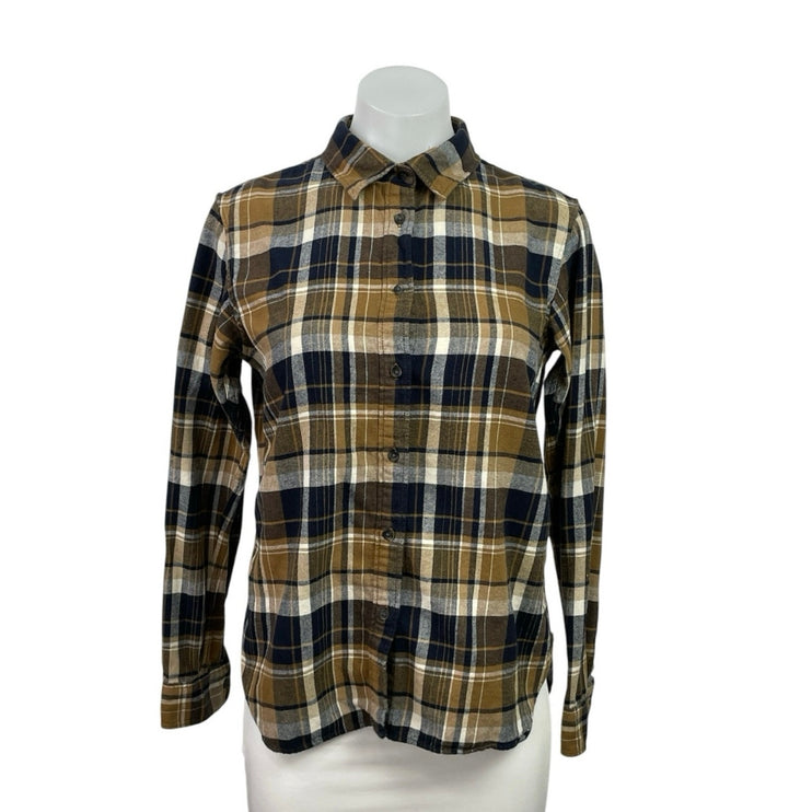 Uniqlo Women's Black Yellow Plaid Flannel Long Sleeve Button Down Shirt Top Sz S