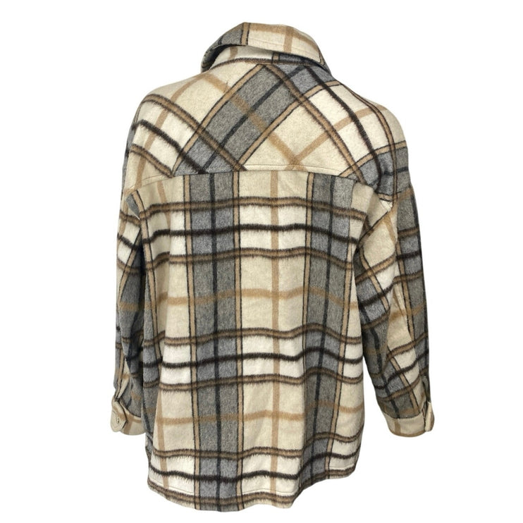 Zara Multicolor Plaid Wool Long Sleeve Button Up Shacket Shirt Jacket Size S