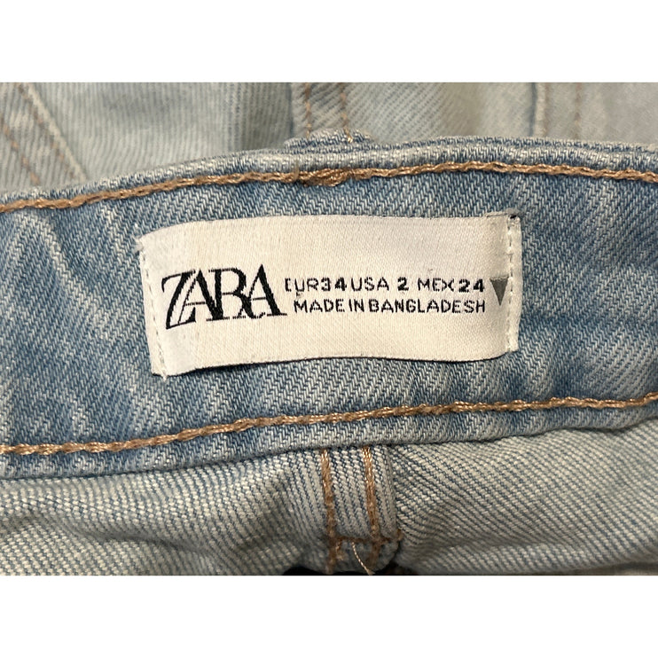 Zara Women's Blue Light Wash Cut-Off Distressed High Rise Denim Jean Shorts Sz 2