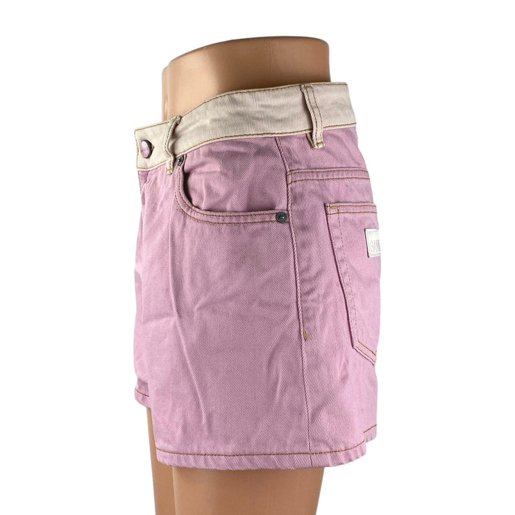 Ganni Overdyed Cutline Light Lilac Purple High Rise Denim Jean Shorts Size 30